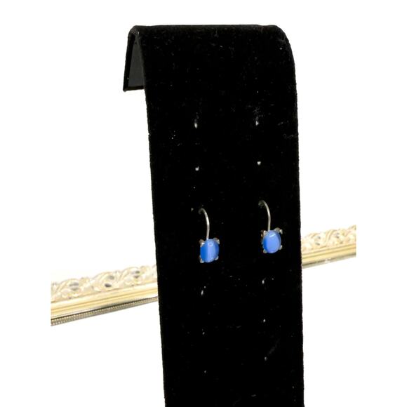 Stunning Vintage Sterling Silver Blue Cats Eye Earrings - Picture 2 of 10